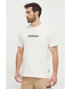 Napapijri t-shirt bawełniany S-Box męski kolor beżowy z nadrukiem NP0A4H8SN1A1
