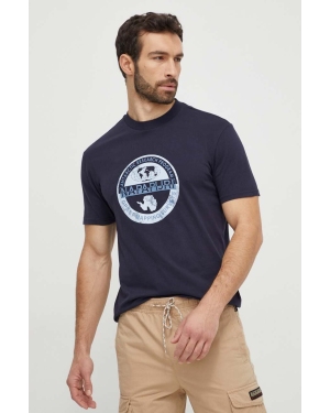 Napapijri t-shirt bawełniany S-Bollo męski kolor granatowy z nadrukiem NP0A4H9K1761