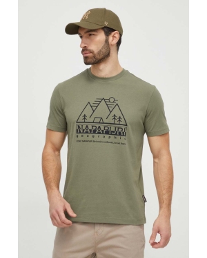 Napapijri t-shirt bawełniany S-Faber męski kolor zielony z nadrukiem NP0A4HQEGAE1