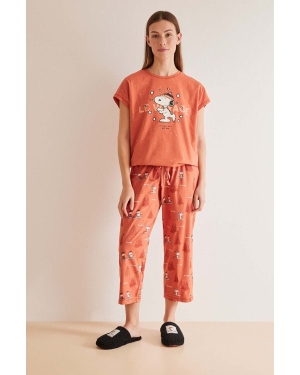 women'secret piżama bawełniana Snoopy kolor pomarańczowy bawełniana 3137607