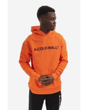 A-COLD-WALL* bluza bawełniana Essential Logo Hoodie męska kolor pomarańczowy z kapturem z nadrukiem ACWMW083.-LIGHTORANG