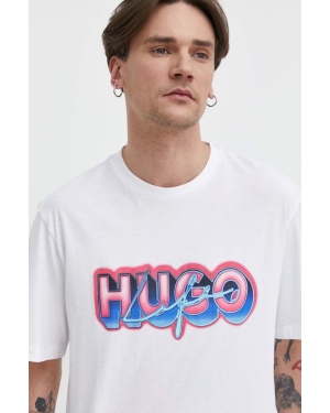 Hugo Blue t-shirt bawełniany męski kolor biały z nadrukiem 50515278