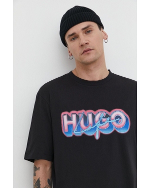Hugo Blue t-shirt bawełniany męski kolor czarny z nadrukiem 50515278