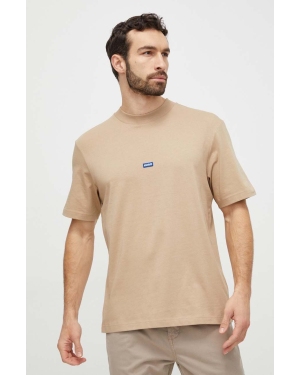 Hugo Blue t-shirt bawełniany męski kolor beżowy gładki 50509991