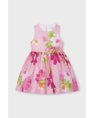 Mayoral sukienka lniana dziecięca kolor różowy mini rozkloszowana