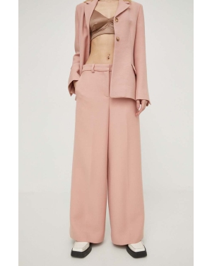 Lovechild spodnie wełniane kolor różowy szerokie high waist