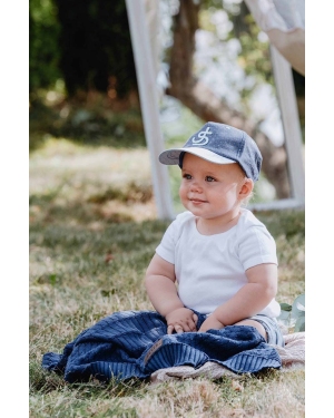Jamiks czapka z daszkiem bawełniana dziecięca kolor niebieski wzorzysta