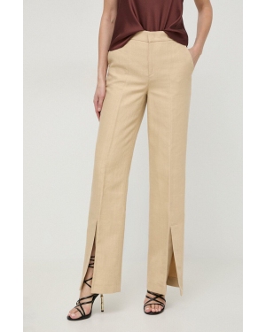 Twinset spodnie z domieszką lnu kolor beżowy proste high waist