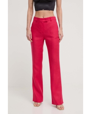 Luisa Spagnoli spodnie lniane kolor różowy proste high waist