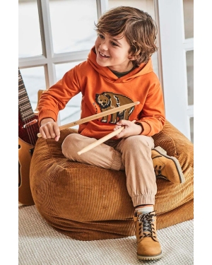 Mayoral bluza dziecięca kolor pomarańczowy z kapturem z nadrukiem