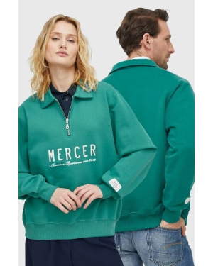 Mercer Amsterdam bluza bawełniana The Quarter Zip kolor zielony z nadrukiem MEAP241007