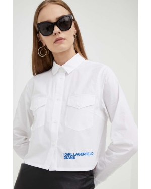 Karl Lagerfeld Jeans koszula bawełniana damska kolor biały regular z kołnierzykiem klasycznym