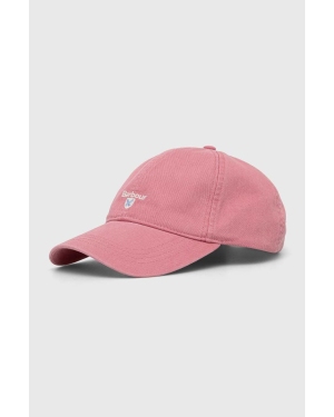 Barbour czapka z daszkiem bawełniana kolor różowy z aplikacją