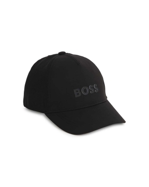 BOSS czapka z daszkiem dziecięca kolor czarny z aplikacją