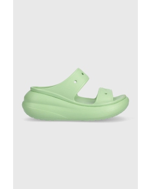 Crocs klapki Classic Crush Sandal damskie kolor zielony na platformie 207670
