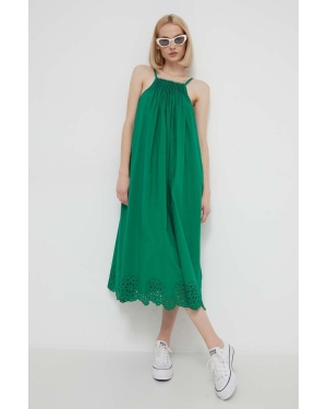 Desigual sukienka bawełniana PORLAND kolor zielony maxi rozkloszowana 24SWVW21