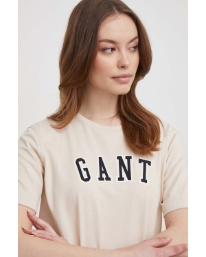 Gant t-shirt bawełniany damski kolor beżowy