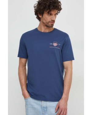 Gant t-shirt bawełniany kolor niebieski z aplikacją
