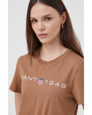 Gant t-shirt bawełniany damski kolor brązowy