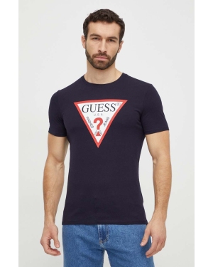 Guess t-shirt bawełniany męski kolor granatowy z nadrukiem M2YI71 I3Z14