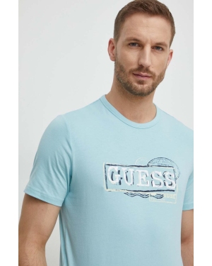 Guess t-shirt męski kolor niebieski z nadrukiem M4GI26 J1314