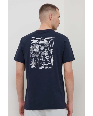 Jack Wolfskin t-shirt bawełniany męski kolor granatowy z nadrukiem