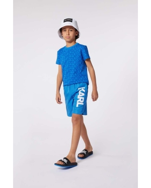 Karl Lagerfeld t-shirt bawełniany dziecięcy kolor niebieski wzorzysty