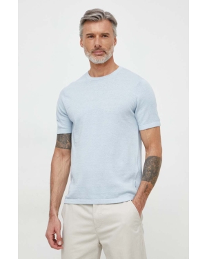 Michael Kors t-shirt lniany kolor niebieski gładki