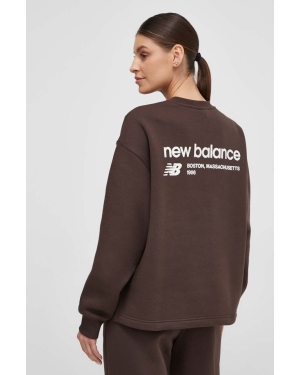 New Balance bluza damska kolor brązowy z nadrukiem