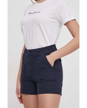 Pepe Jeans szorty damskie kolor granatowy gładkie high waist