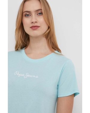 Pepe Jeans t-shirt bawełniany damski kolor turkusowy
