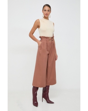 Pinko spodnie bawełniane kolor brązowy fason culottes high waist 103006.A1N3