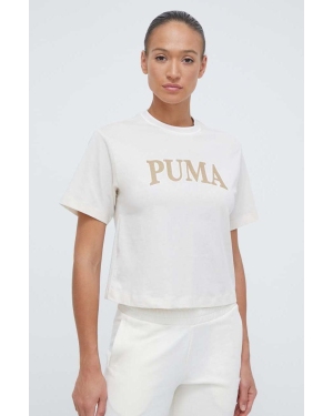 Puma t-shirt bawełniany SQUAD damski kolor beżowy 677903