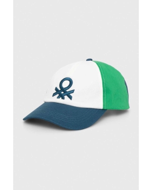 United Colors of Benetton czapka z daszkiem bawełniana dziecięca kolor niebieski wzorzysta