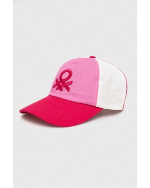 United Colors of Benetton czapka z daszkiem bawełniana dziecięca kolor różowy wzorzysta