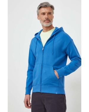 United Colors of Benetton bluza bawełniana męska kolor niebieski z kapturem gładka