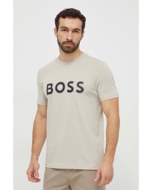 Boss Green t-shirt bawełniany męski kolor beżowy z aplikacją