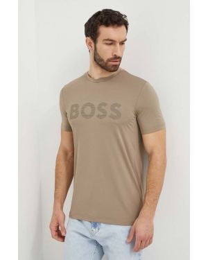 Boss Green t-shirt męski kolor beżowy z nadrukiem