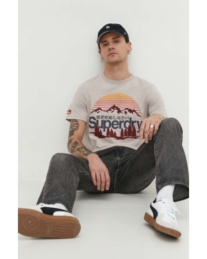 Superdry t-shirt męski kolor beżowy z nadrukiem