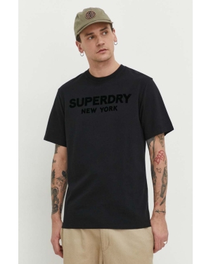 Superdry t-shirt bawełniany męski kolor czarny z aplikacją