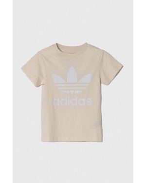 adidas Originals t-shirt bawełniany dziecięcy TREFOIL TEE kolor beżowy z nadrukiem