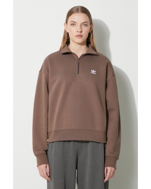 adidas Originals bluza Essentials Halfzip Sweatshirt damska kolor brązowy z aplikacją IR5938