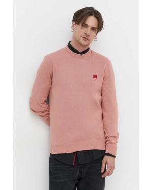 HUGO sweter bawełniany kolor różowy lekki