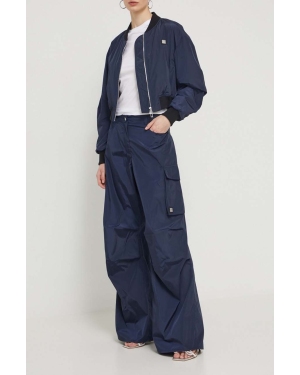 HUGO spodnie damskie kolor granatowy szerokie high waist