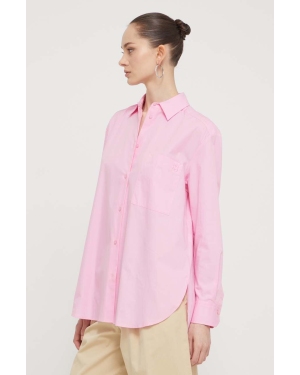 HUGO koszula bawełniana damska kolor różowy relaxed z kołnierzykiem klasycznym 50515741
