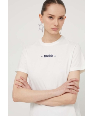 HUGO t-shirt bawełniany damski kolor biały