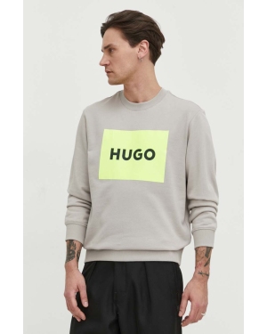 HUGO bluza bawełniana męska kolor beżowy z nadrukiem