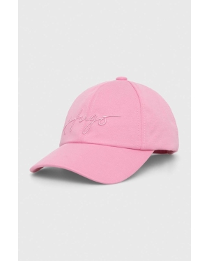HUGO czapka z daszkiem kolor różowy z aplikacją