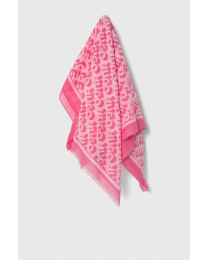 HUGO szal bawełniany kolor różowy wzorzysty