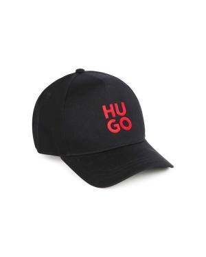 HUGO czapka z daszkiem bawełniana dziecięca kolor czarny z aplikacją